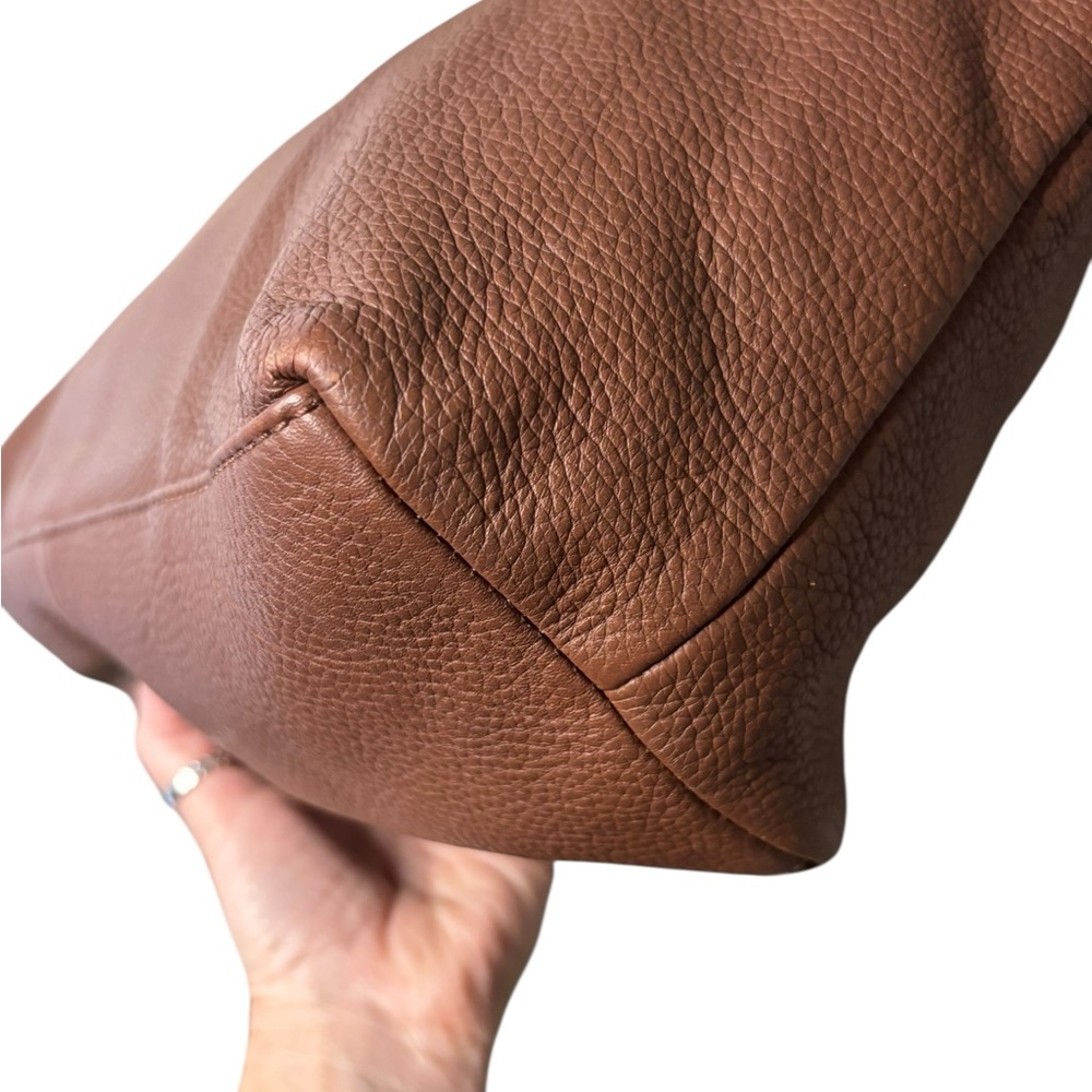 Lucky Brand Brown Leather Tote Bag with Decorative Scarf - Picture 7 of 13